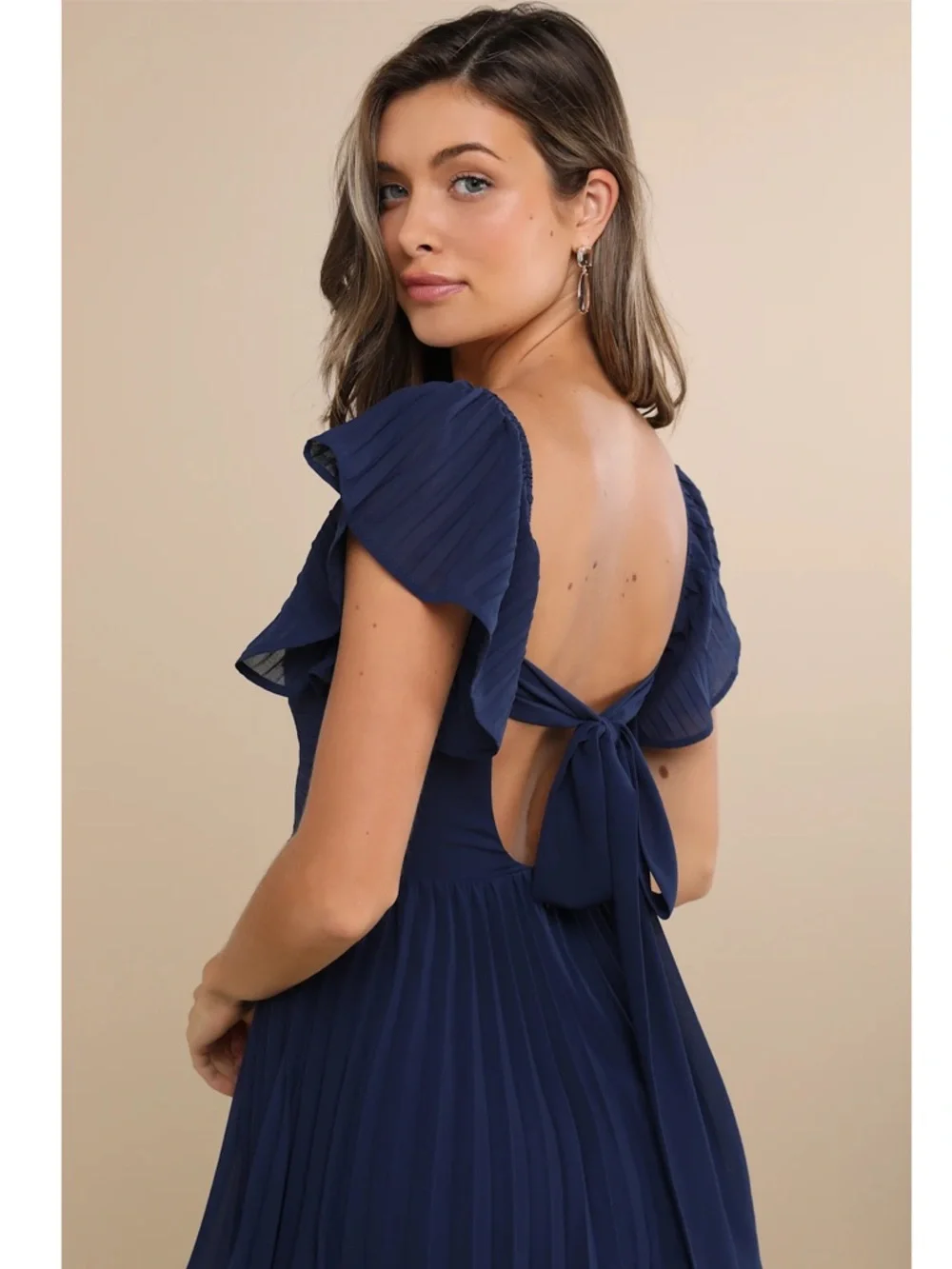 NWT Lulu’s Notorious Charm Navy Blue Pleated Flutter Sleeve Maxi Dress Size 2X